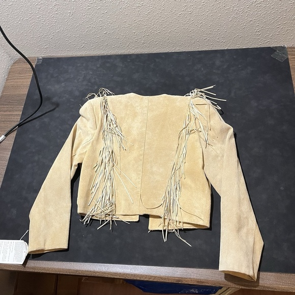 Vintage Continental Leather Fringe Suede Jacket Open Front Western Womens - Picture 2 of 12